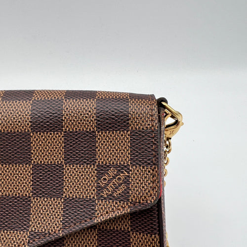 Felicie Brown Wallet on Chain in Coated Canvas, Gold hardware