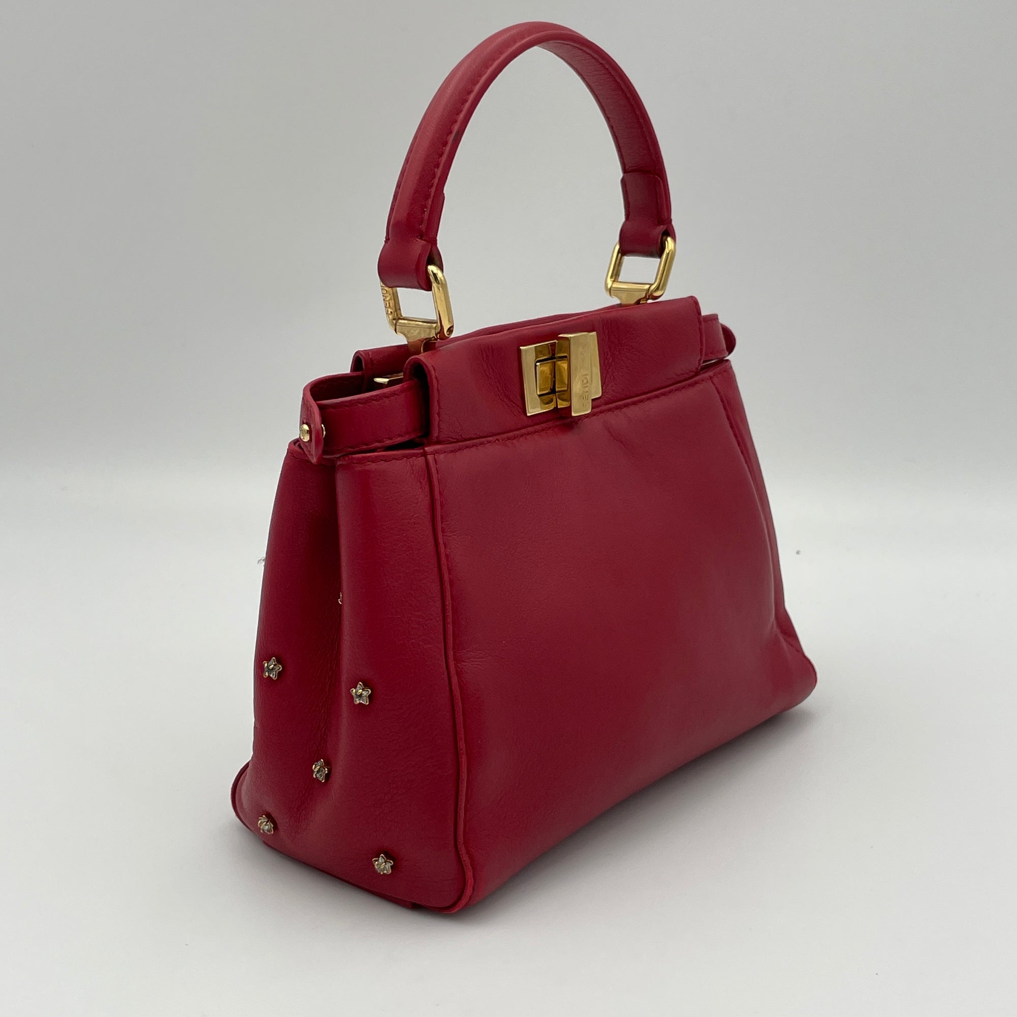 Peekaboo Red Top Handle Bag in Calfskin, Gold hardware