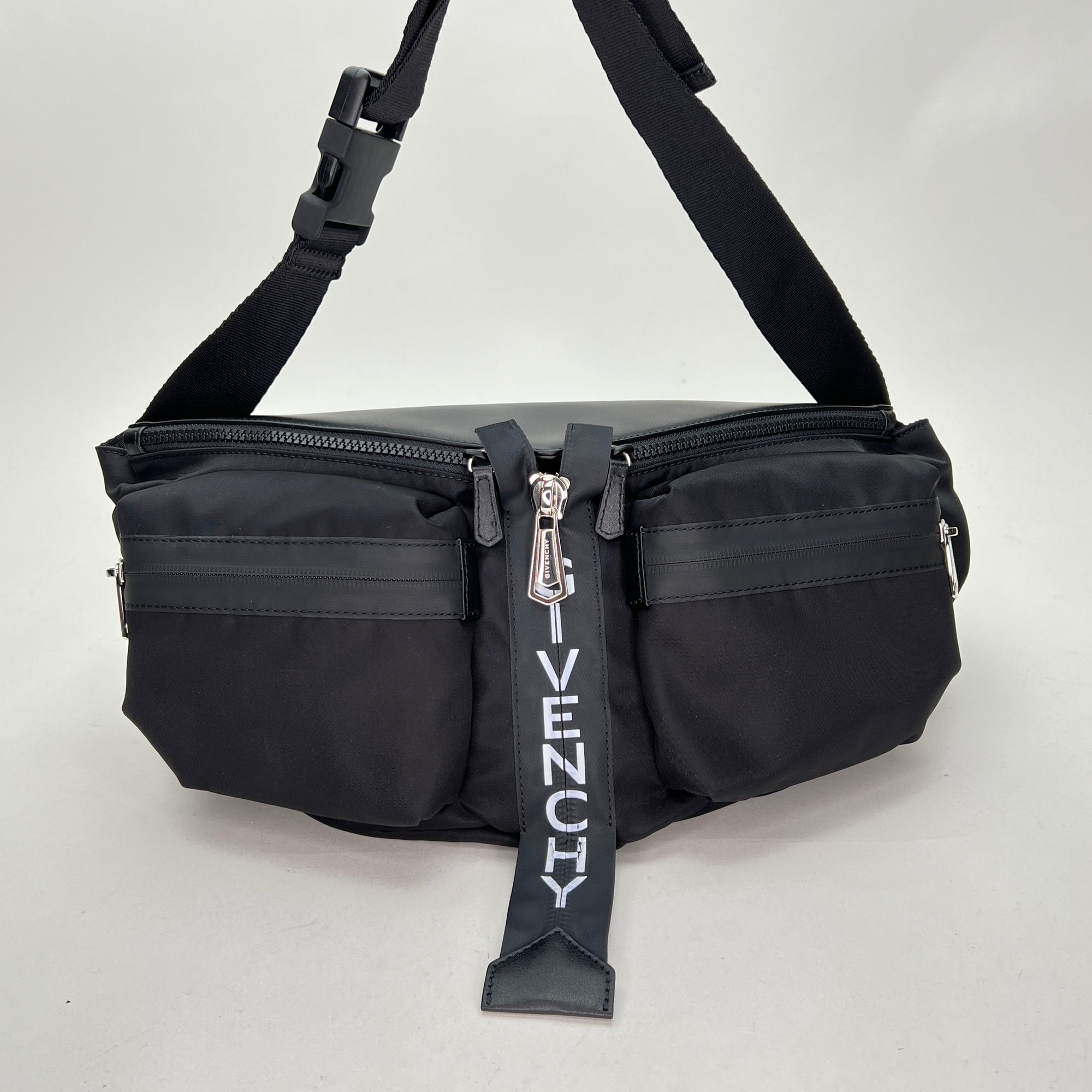 Spectre Black Crossbody Bag in Nylon, Silver hardware