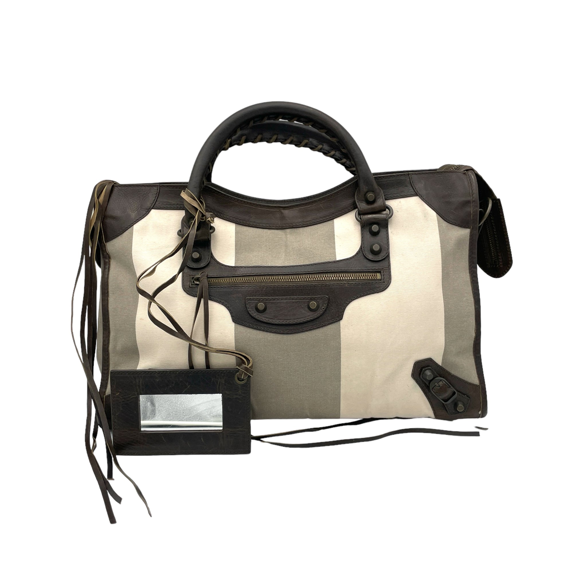 City Bag Brown Top Handle Bag in Canvas, Ruthenium-finish Brass hardware