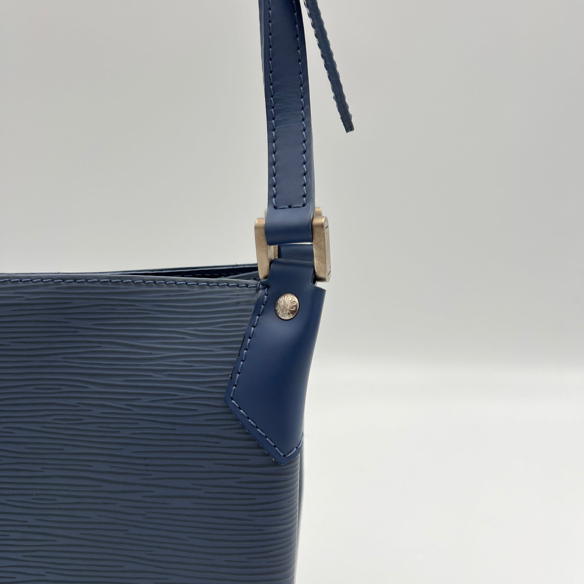 Mandara Blue Top Handle Bag in Epi Leather, Brushed Silver hardware