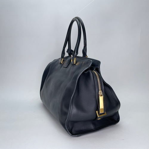 Cabas Chyc Sac Ligne Y Black Top Handle Bag in Calfskin, Gold hardware