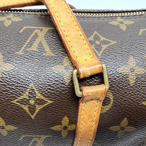 Papillon Brown Top Handle Bag in Monogram Coated Canvas, Gold hardware