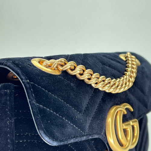 GG Marmont Mini Black Shoulder Bag in Velvet, Gold hardware