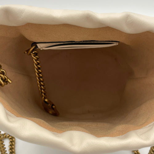 Marmont White Bucket Bag in Calfskin, Gold hardware