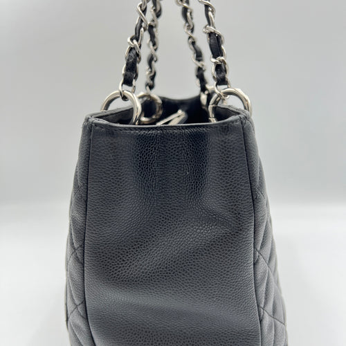 GST Grand Shopping Black Tote Bag in Caviar Leather, Silver hardware