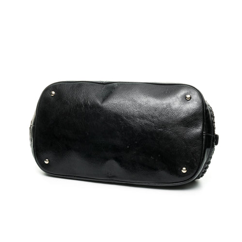 Luxe Ligne Bowler Black Shoulder Bag in Patent Leather, Silver hardware