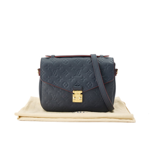 Metis Pochette Navy Crossbody Bag in Monogram Empreinte Leather, Gold hardware