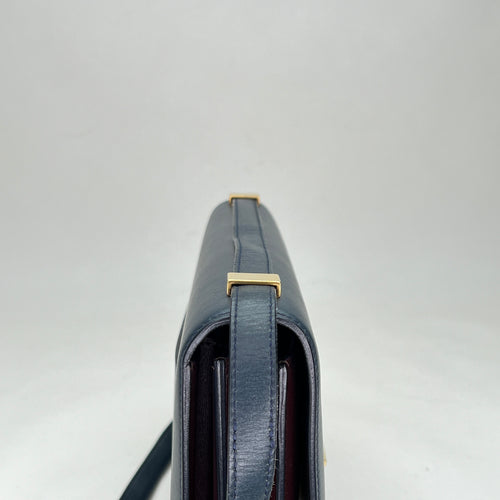 Case Flap Medium Navy Shoulder Bag in Calfskin, Gold hardware