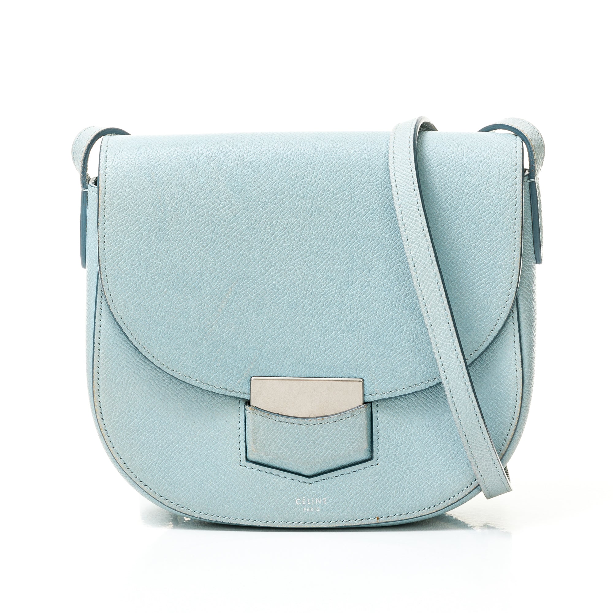 Trotteur Small Blue Crossbody Bag in Calfskin, Brushed Silver hardware