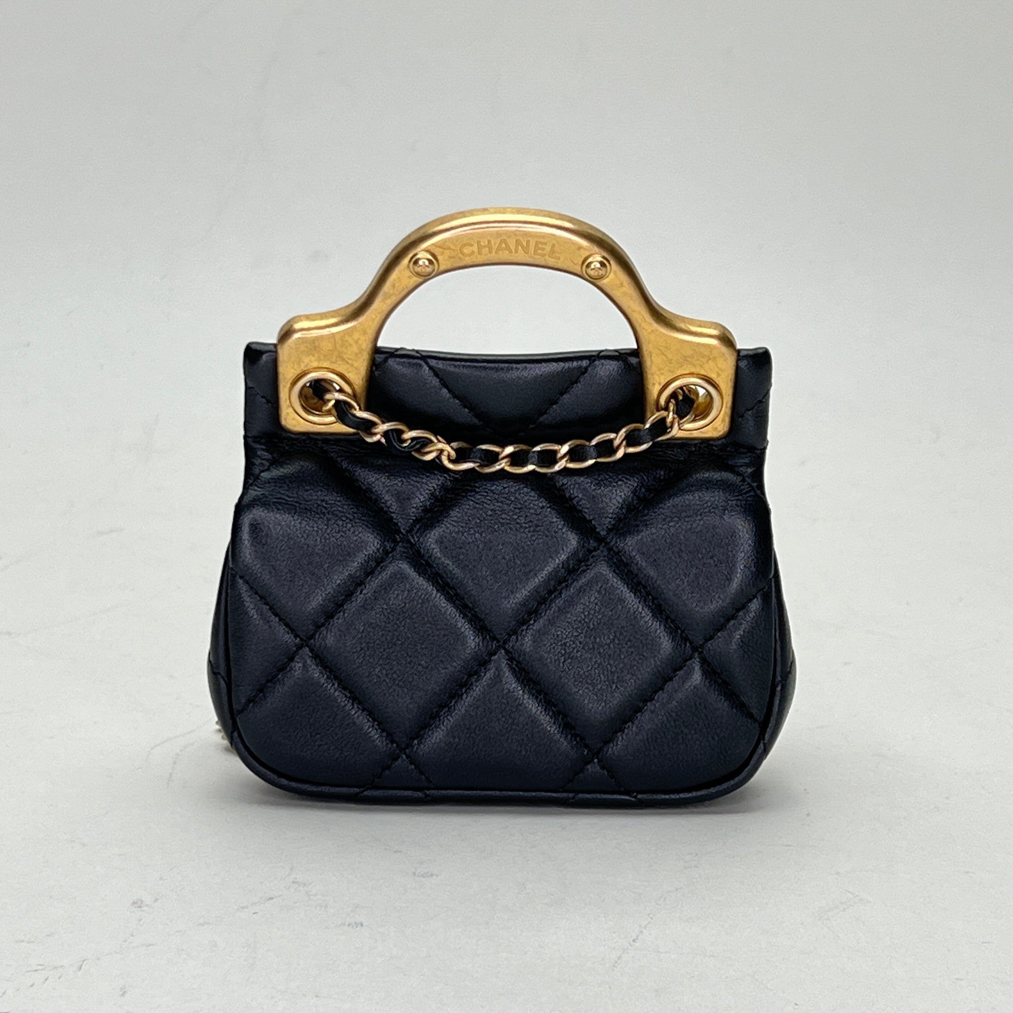 Lady Handle Flap Micro Black Shoulder Bag in Lambskin, Gold hardware