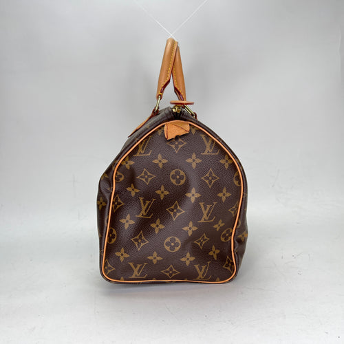 Speedy 30 Brown Top Handle Bag in Monogram Coated Canvas, Gold hardware