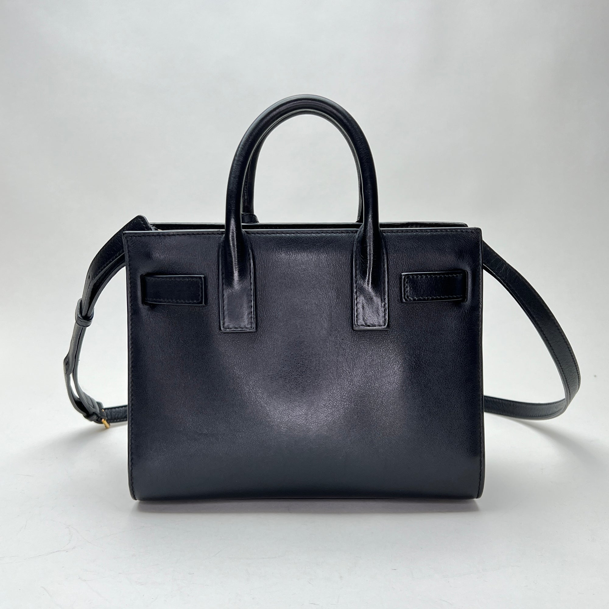 Sac de Jour Nano Black Top Handle Bag in Calfskin, Gold hardware