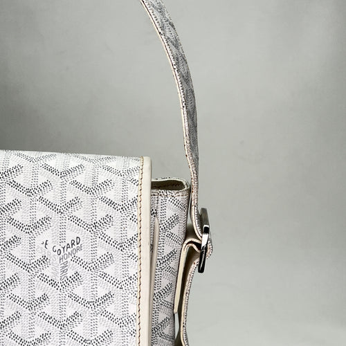 Urbain White Messenger Bag in Coated Canvas, Silver hardware