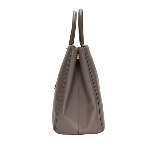 Galleria Brown Top Handle Bag in Saffiano Leather, Gold hardware