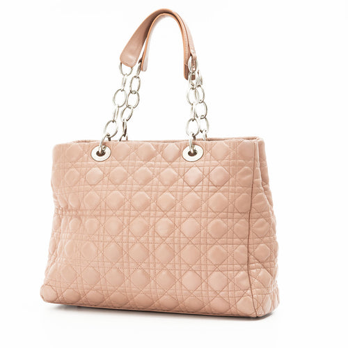 Cannage Pink Tote Bag in Lambskin, Silver hardware