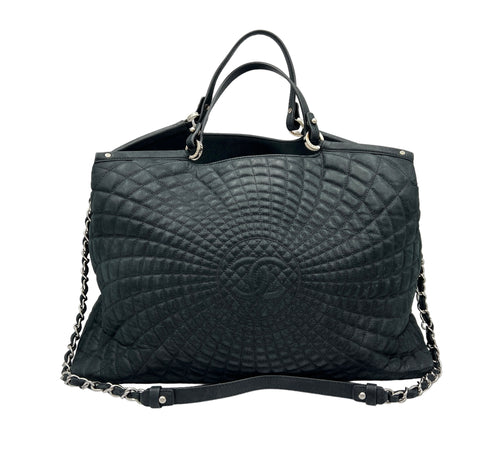 Sea Hit Black Tote Bag in Calfskin, Silver hardware