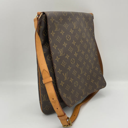 Musette Salsa GM Brown Messenger Bag in Monogram Coated Canvas, Gold hardware