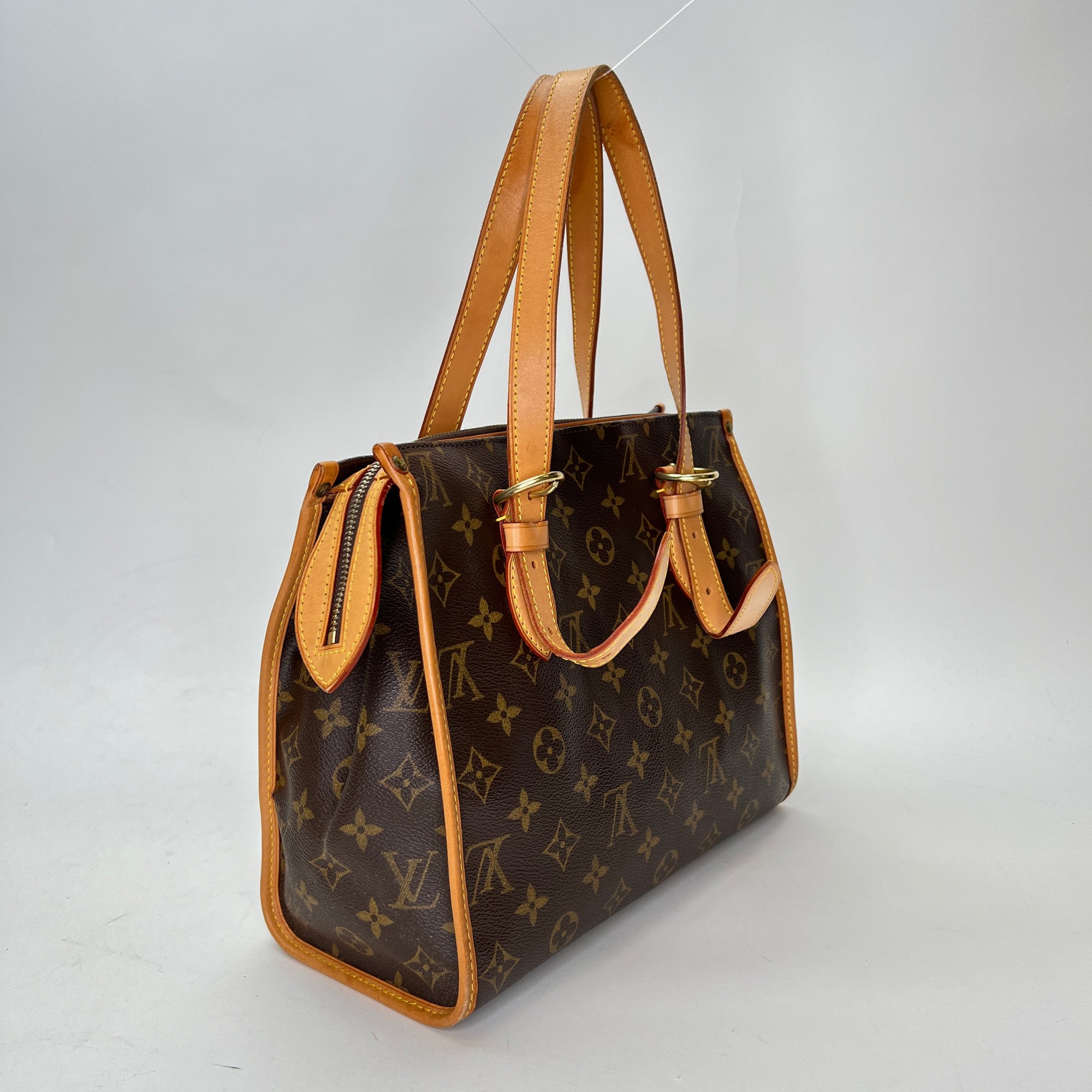 Popincourt Brown Top Handle Bag in Monogram Coated Canvas, Gold hardware