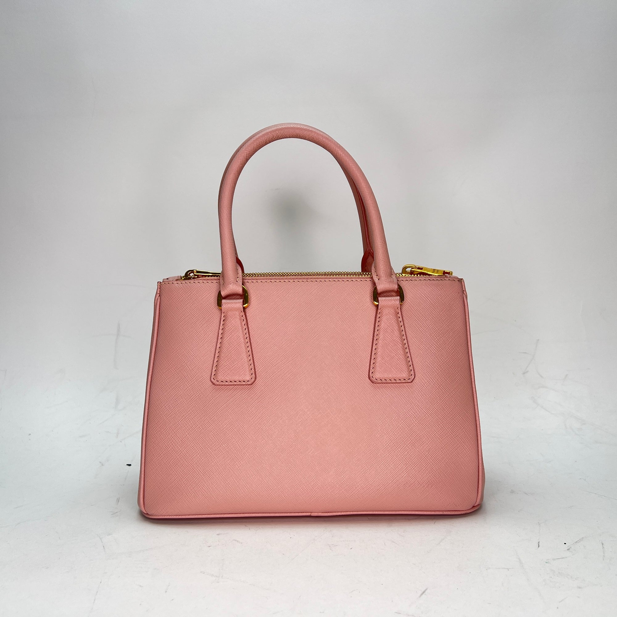 Galleria Small Pink Top Handle Bag in Saffiano Leather, Gold hardware