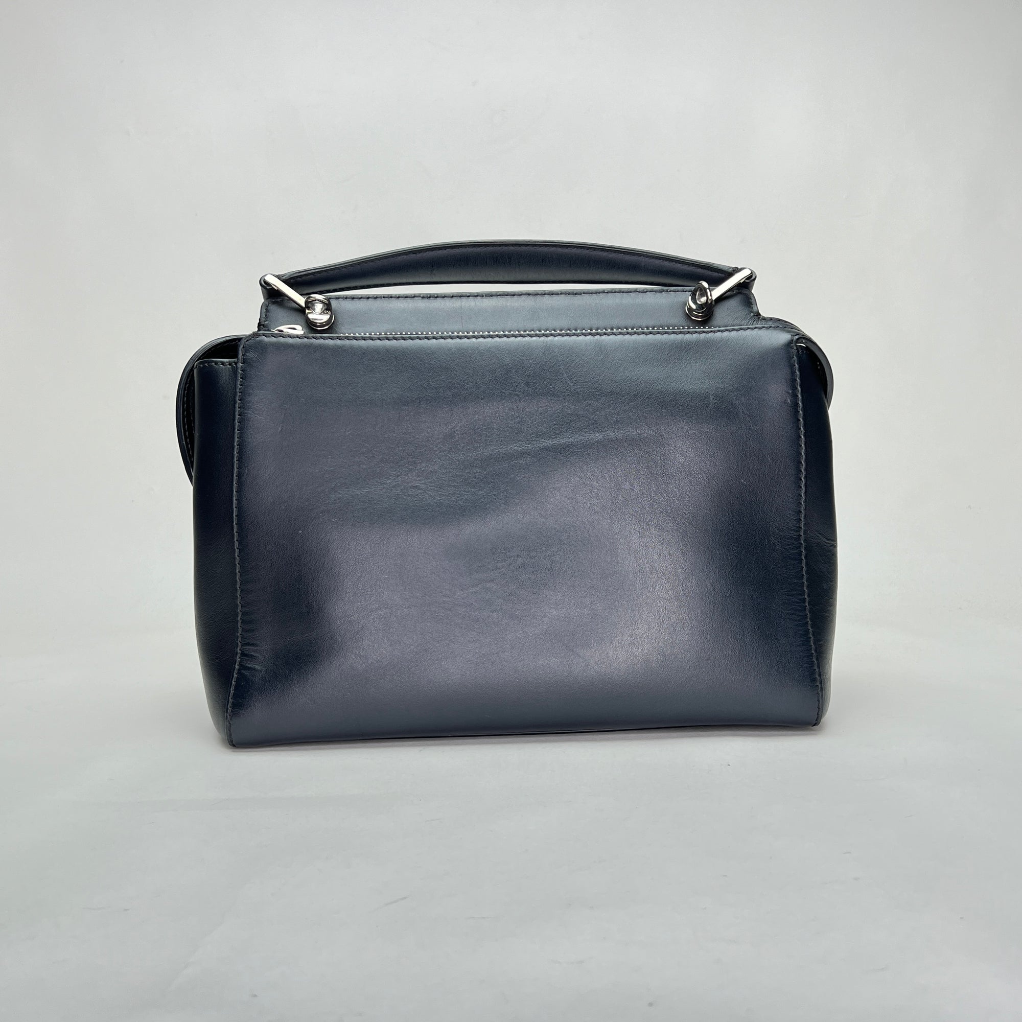 Dotcom Black Top Handle Bag in Calfskin, Silver hardware