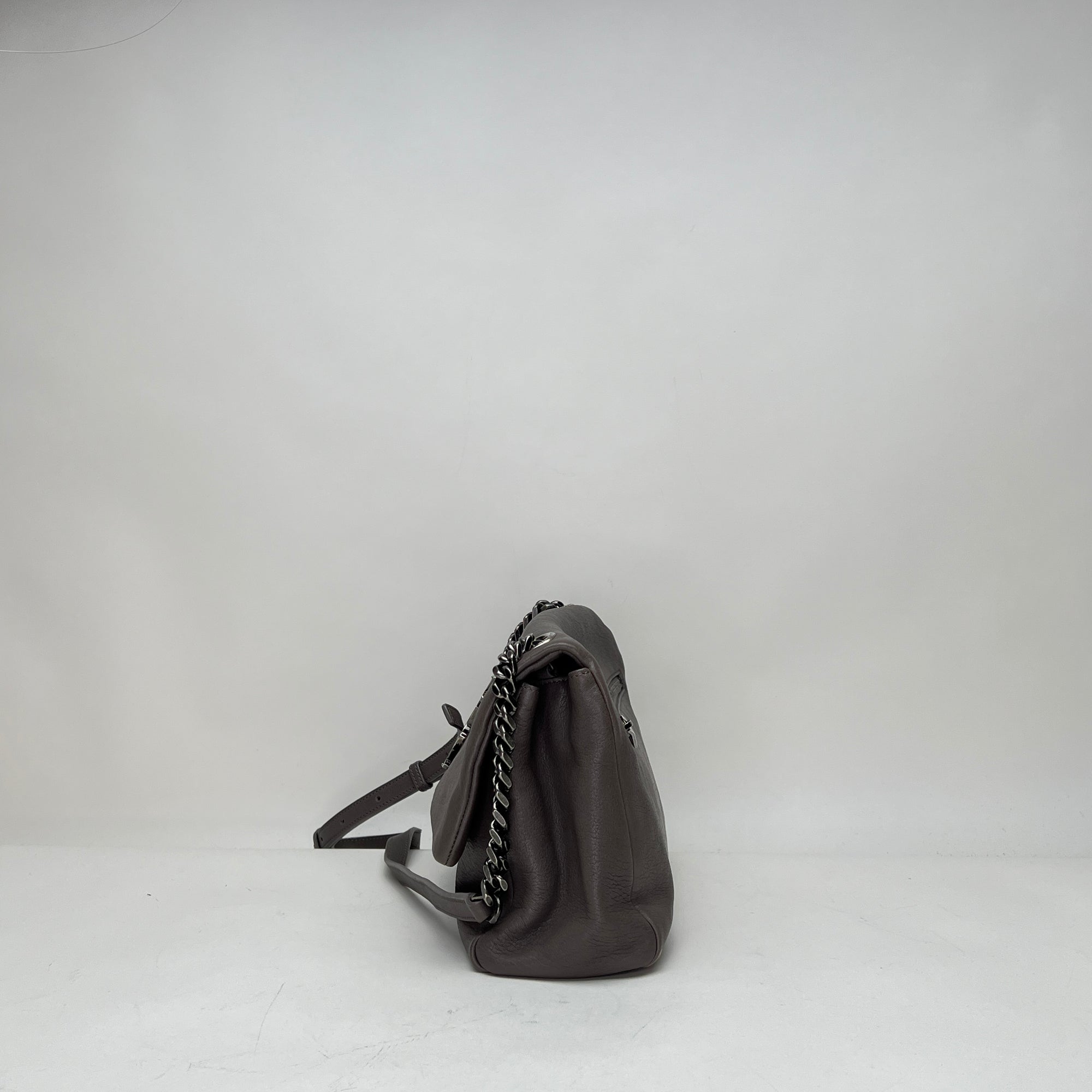 West Hollywood Medium Grey Shoulder Bag in Calfskin, Ruthenium hardware