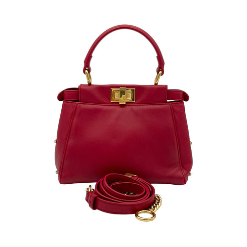 Peekaboo Red Top Handle Bag in Calfskin, Gold hardware