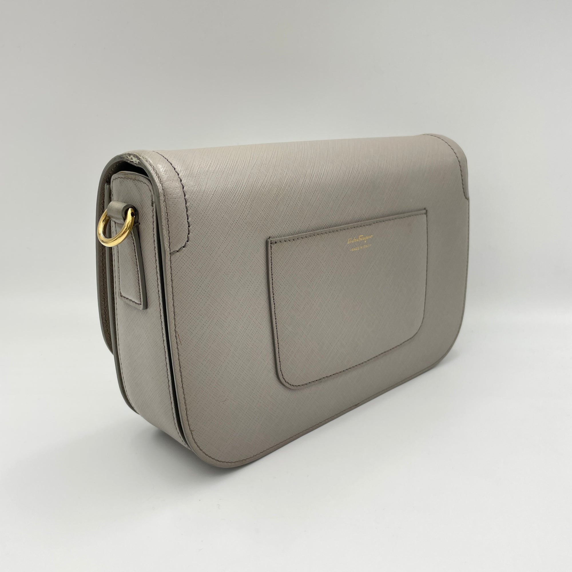 Greta Grey Shoulder Bag in Calfskin, Gold hardware