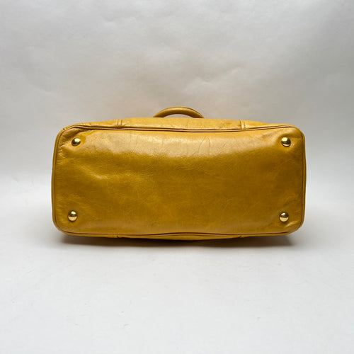 Vitello Shine Yellow Top Handle Bag in Calfskin, Gold hardware