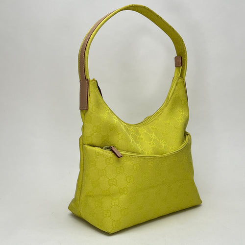 GG Hobo Yellow Shoulder Bag in Jacquard, Silver hardware