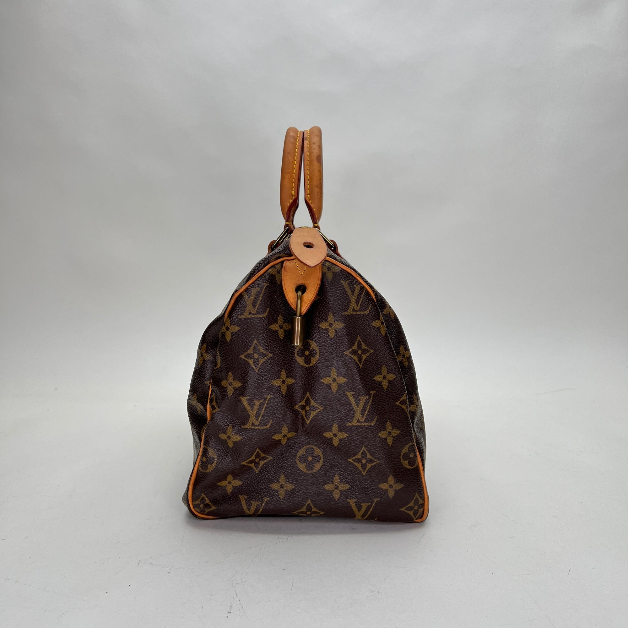 Speedy 30 Brown Top Handle Bag in Monogram Coated Canvas, Gold hardware