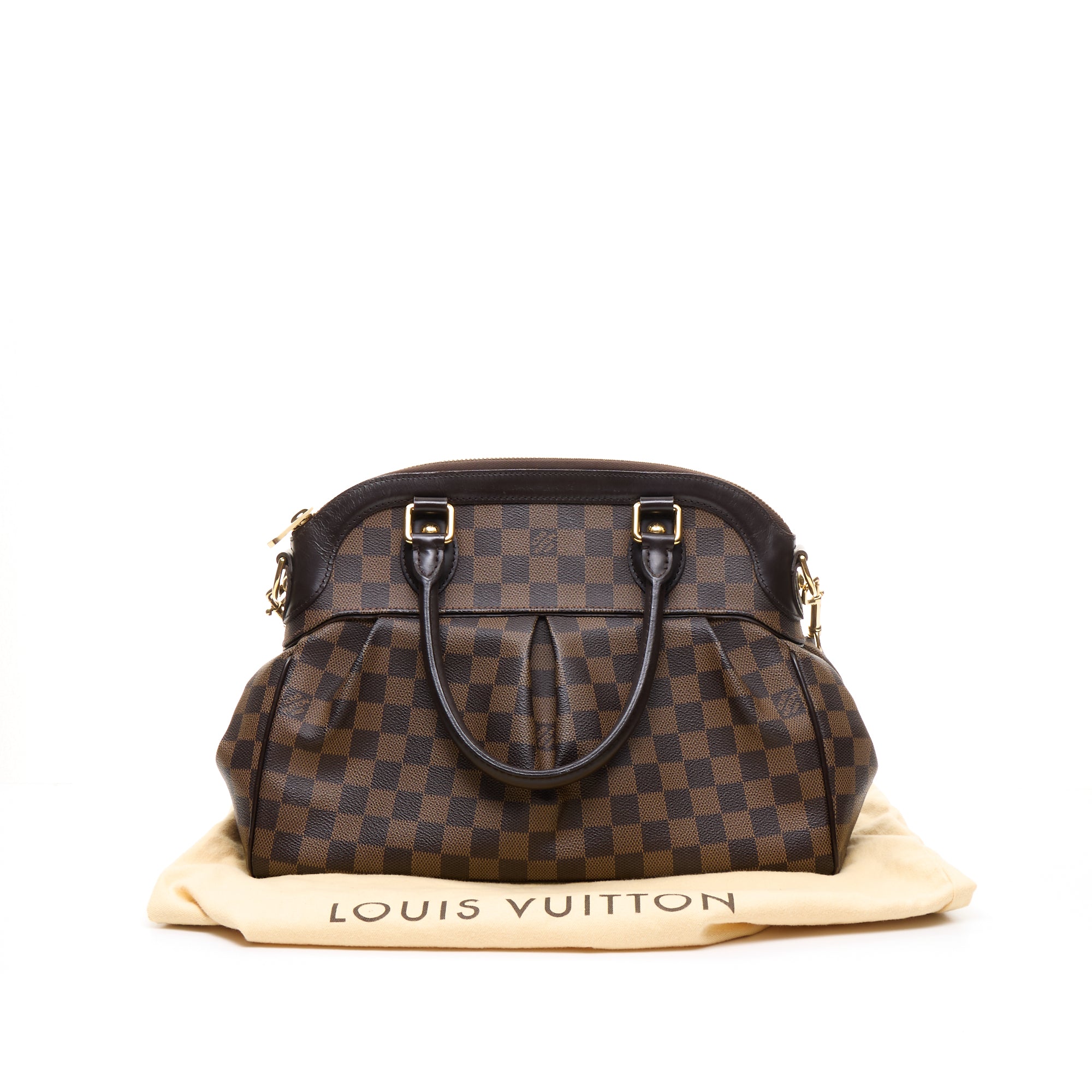 Trevi Damier PM Brown Top Handle Bag in Coated Canvas, Gold hardware