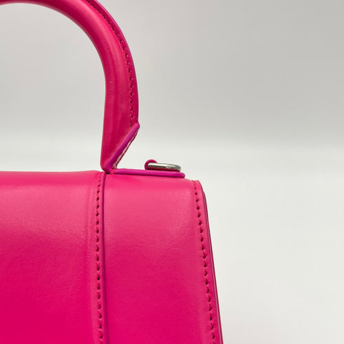 Hourglass XS Pink Top Handle Bag in Calfskin, Silver hardware