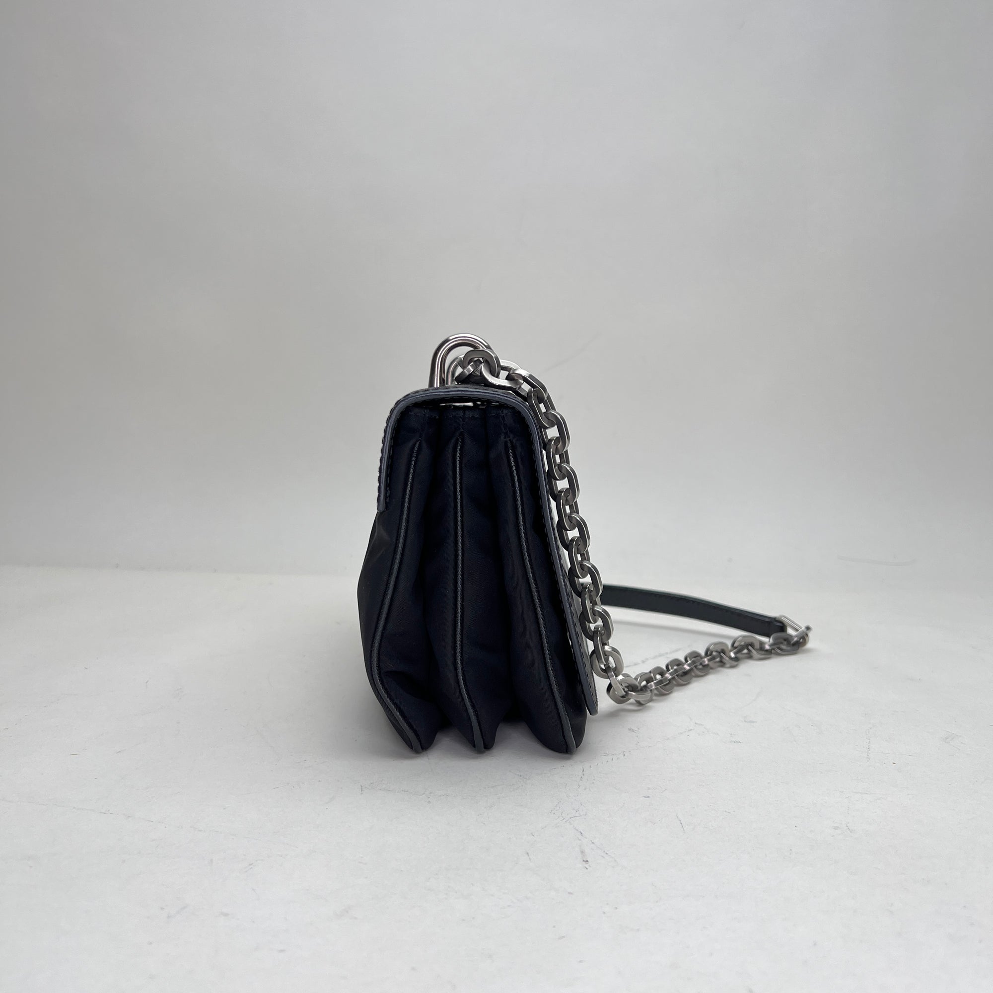 Phenix Black Shoulder Bag in Saffiano Leather, Silver hardware