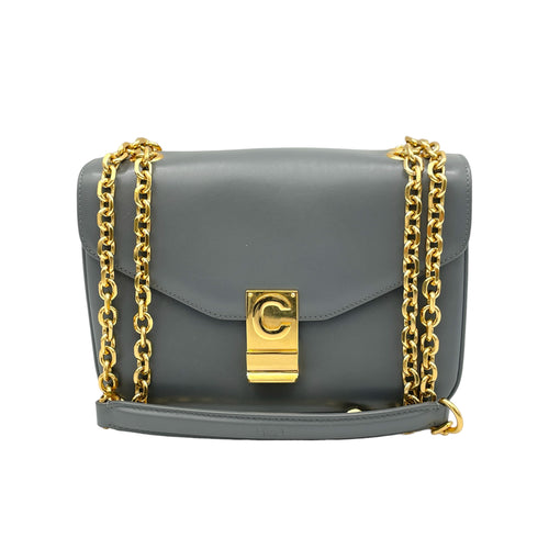 C Charm Grey Shoulder Bag in Calfskin, Gold hardware