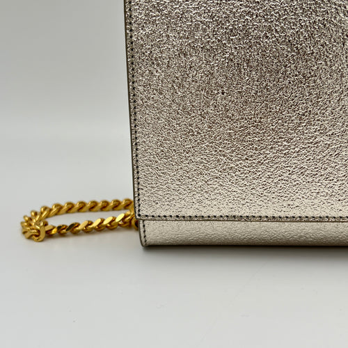 Kate Medium Silver Crossbody Bag in Calfskin, Gold hardware