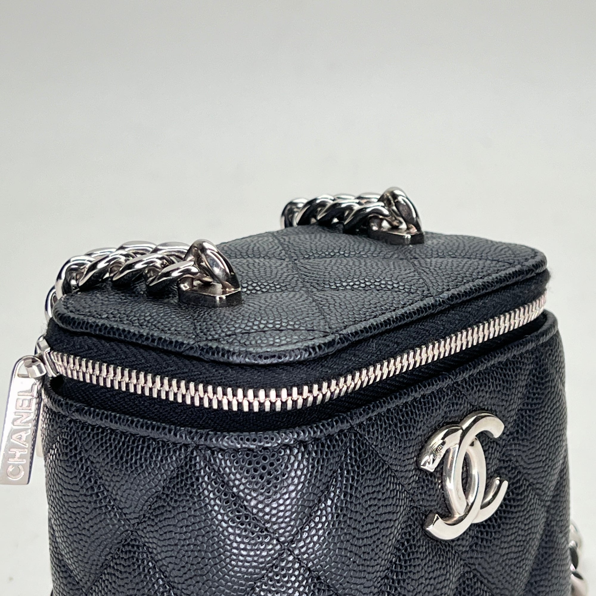 Classic Vanity Mini Black Vanity Bag in Caviar Leather, Silver hardware