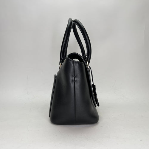 Calfskin Two Way Bag Black Top Handle Bag in Calfskin, Light Gold hardware