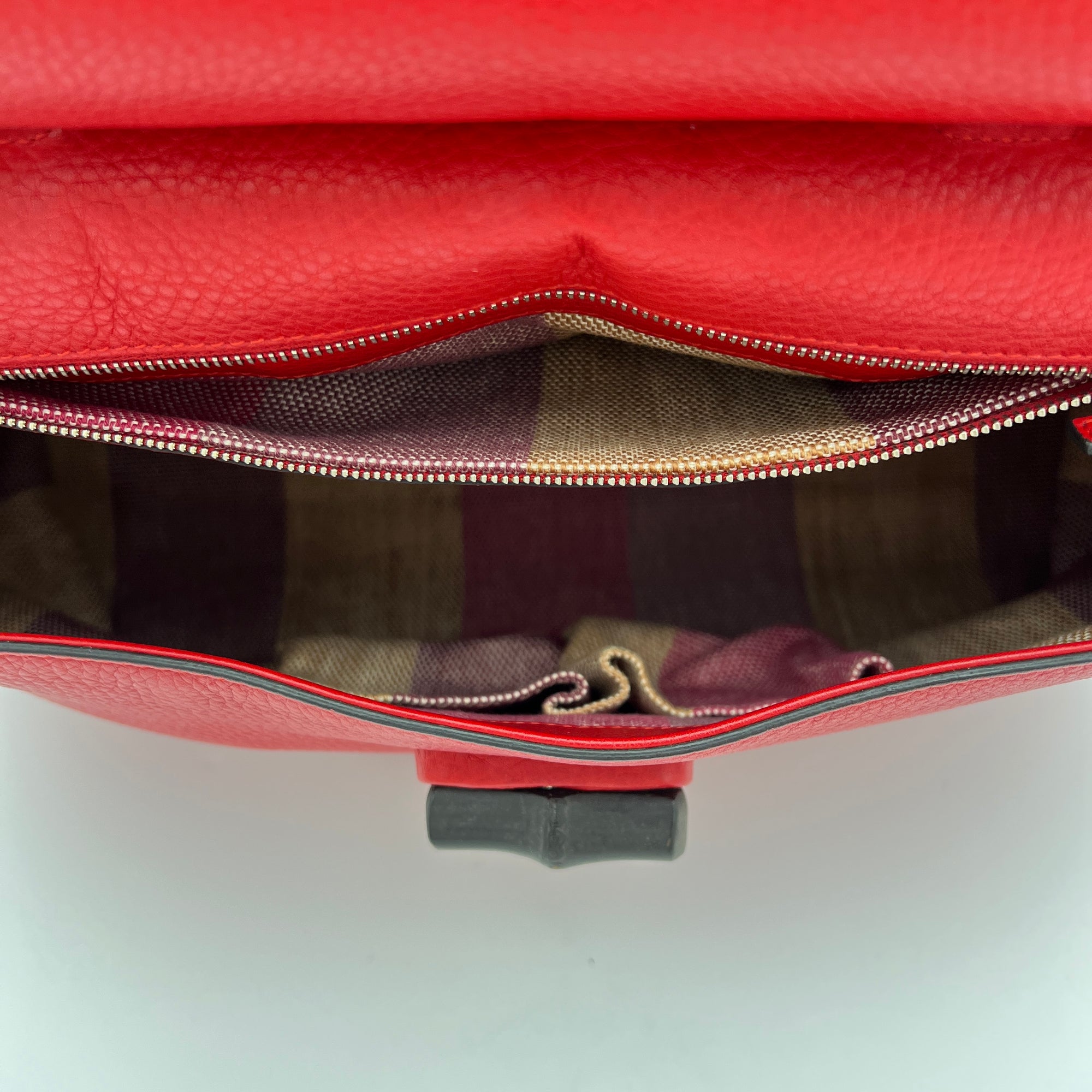 Bamboo Daily Medium Red Top Handle Bag in Calfskin, Silver hardware