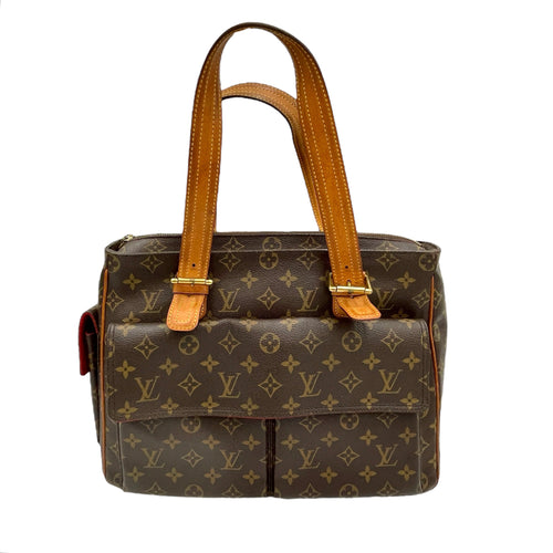 Multipli Cite Brown Shoulder Bag in Monogram Coated Canvas, Gold hardware