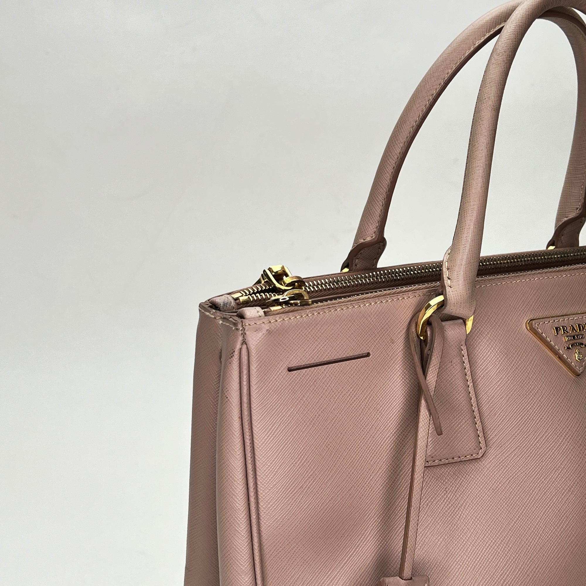 Galleria Large Pink Top Handle Bag in Saffiano Leather, Gold hardware