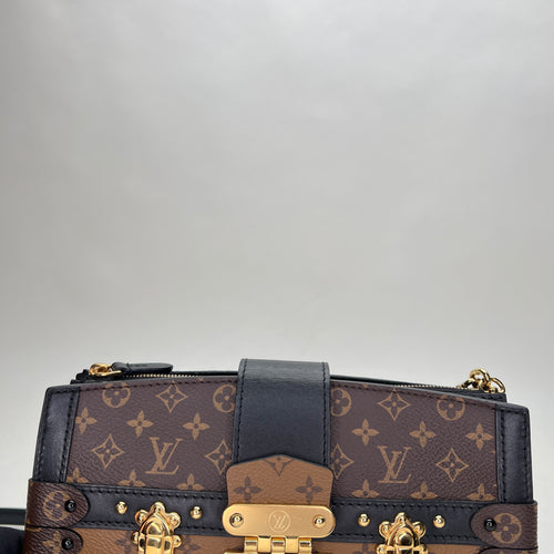 Trunk Reverse Brown Clutch in Monogram Coated Canvas, Gold hardware