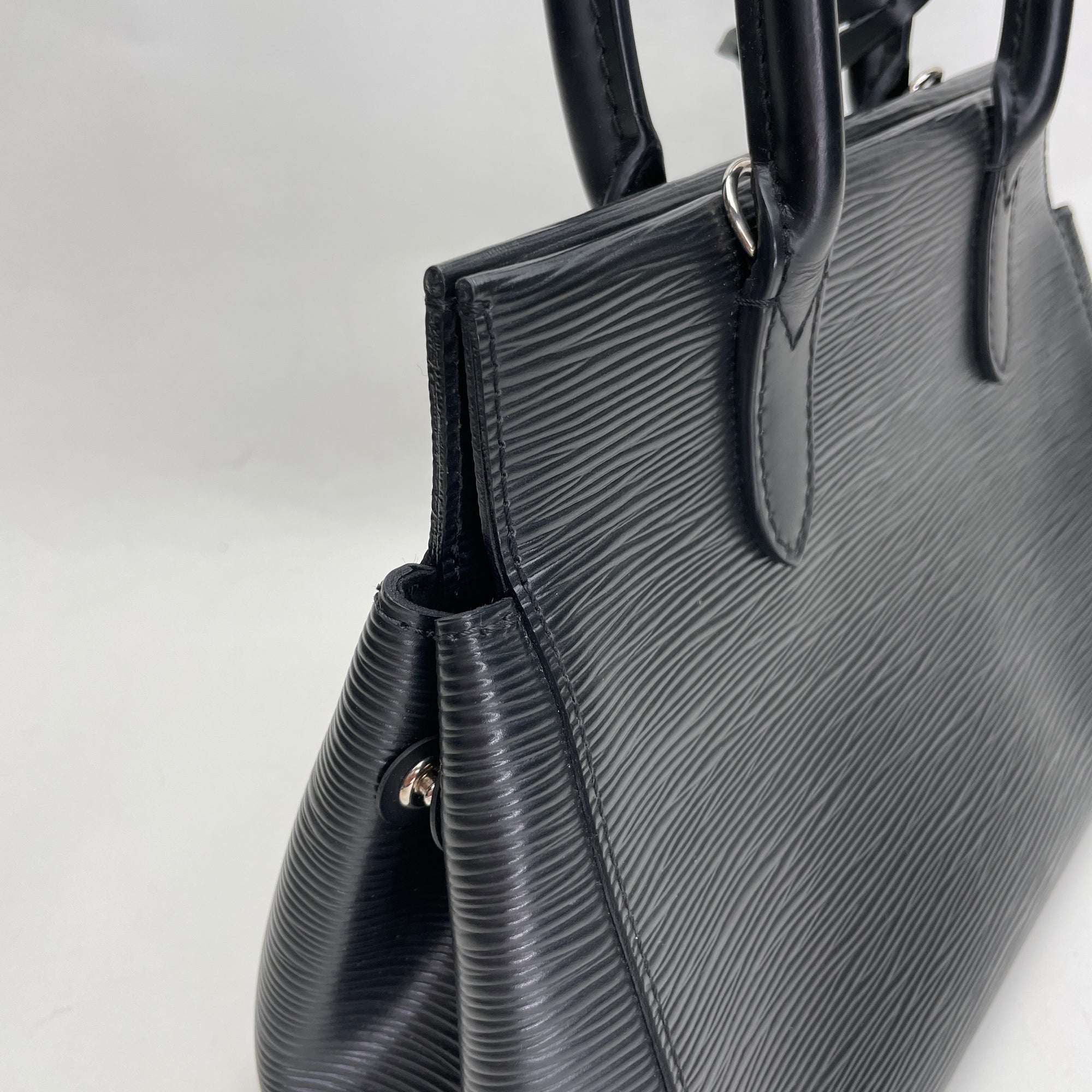 Marly BB Black Top Handle Bag in Epi Leather, Silver hardware