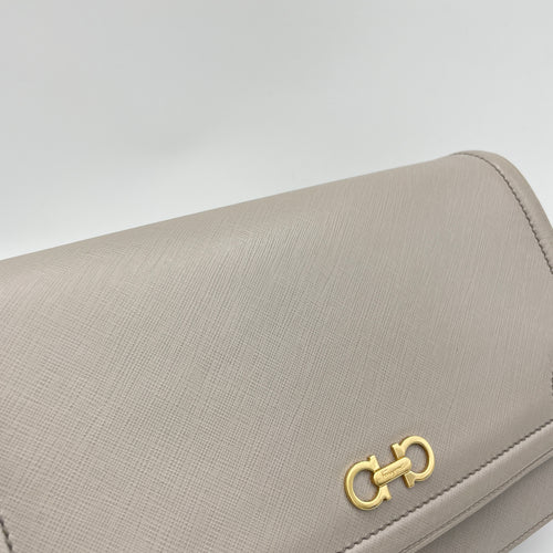 Greta Grey Shoulder Bag in Calfskin, Gold hardware