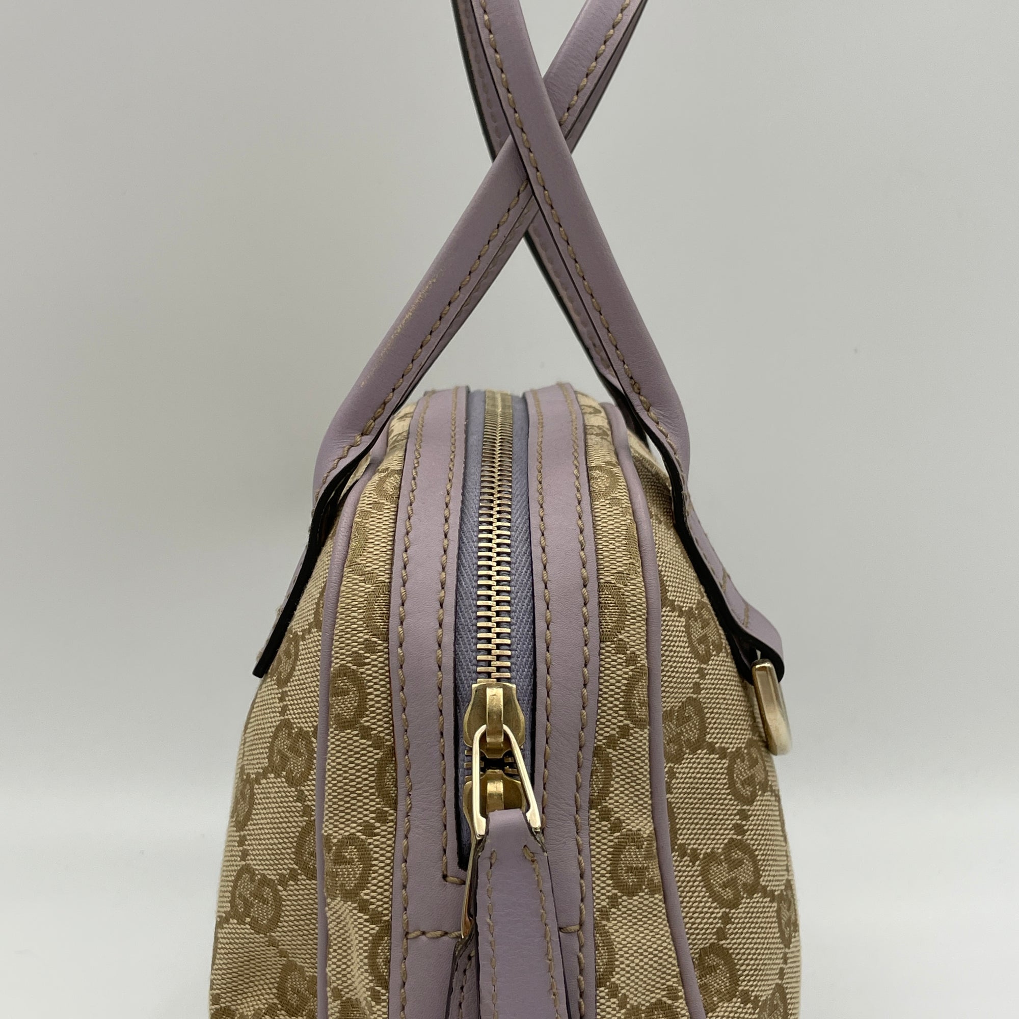 Abbey Mini Brown Top Handle Bag in Jacquard, Gold hardware