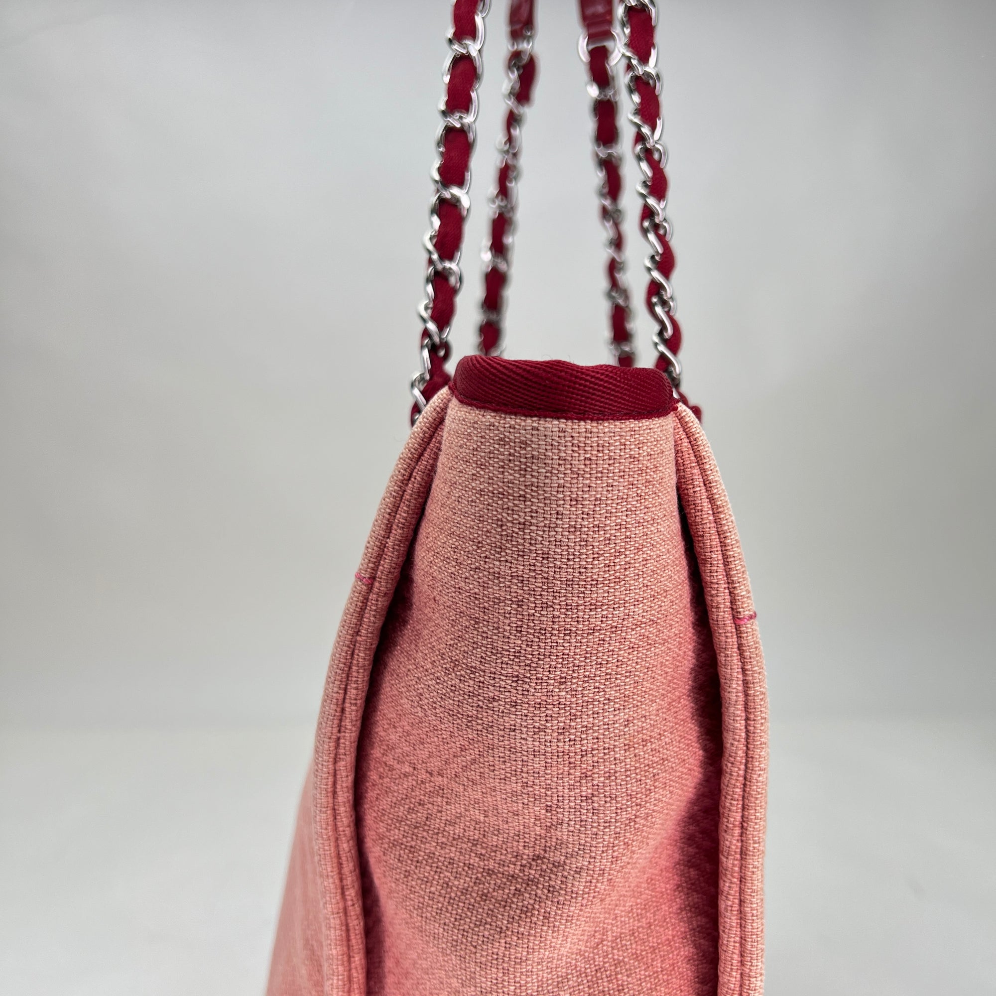 Deauville Small Pink Shoulder Bag in Canvas, Silver hardware