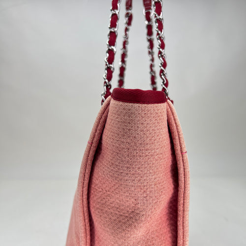 Deauville Small Pink Shoulder Bag in Canvas, Silver hardware