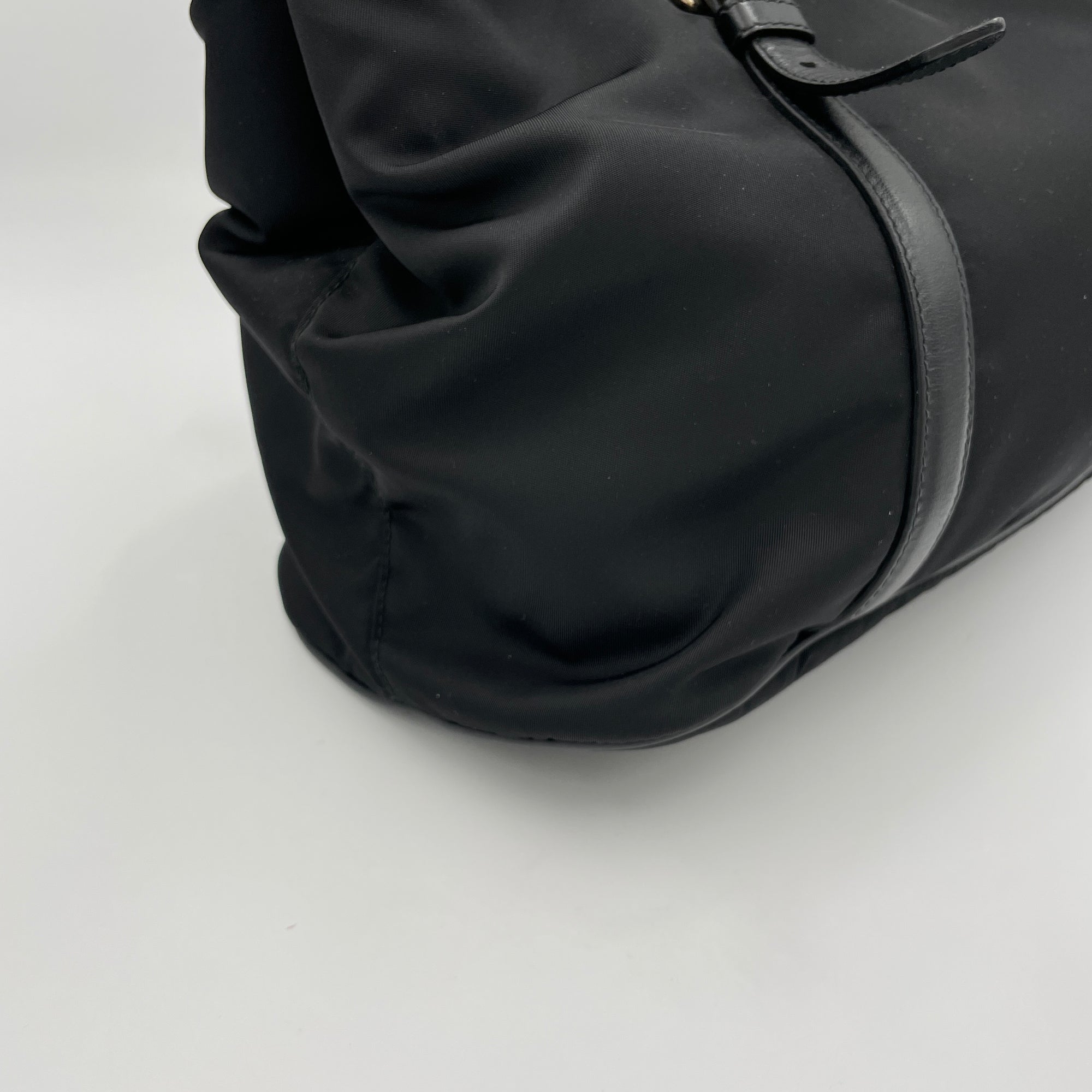 Two-Way Black Top Handle Bag in Nylon, Silver hardware