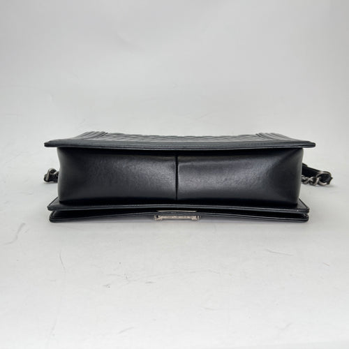 Boy Large Black Crossbody Bag in Lambskin, Ruthenium hardware