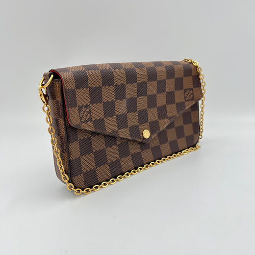 Felicie Brown Wallet on Chain in Coated Canvas, Gold hardware